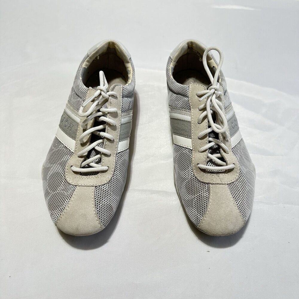 COACH Jayme Signature Canvas & Suede Sneaker Shoes Womens Size 8.5M Beige